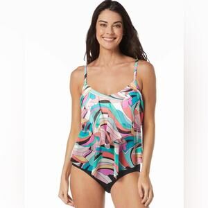 Beach House: Saltwater Swirl Portia Mesh Layer Tankini Top size 16W
